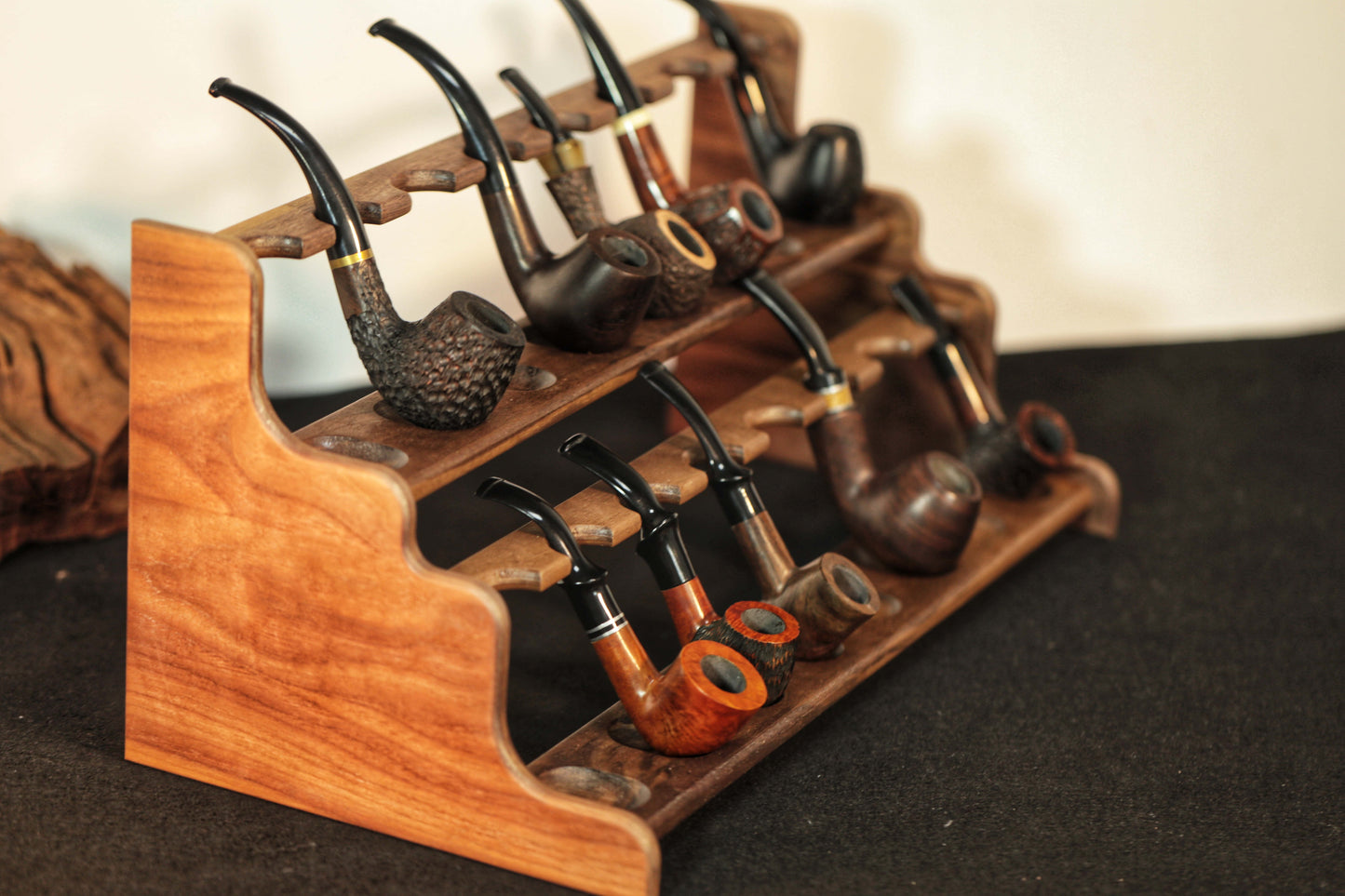Tobacco Pipe Stand,Personalized pipe rack,stand for 16 Smoking Pipes,walnut