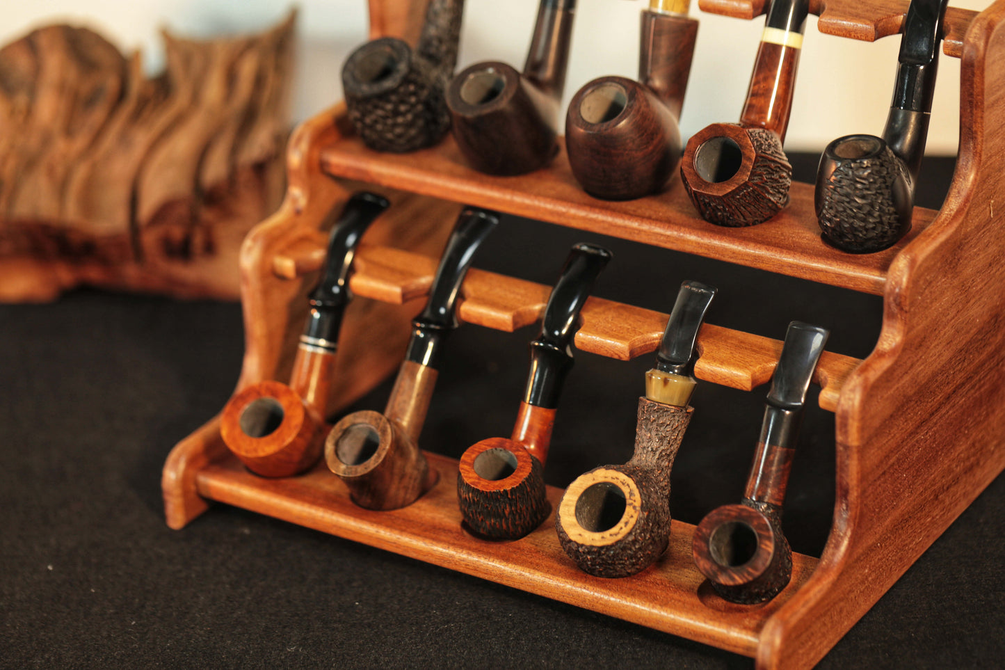 Tobacco Pipe Stand,Personalized pipe rack,stand for 10 Smoking Pipes,walnut