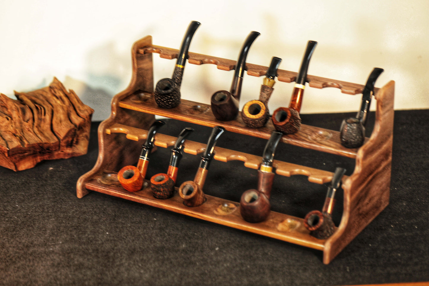 Tobacco Pipe Stand,Personalized pipe rack,stand for 16 Smoking Pipes,walnut